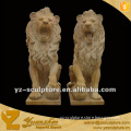 gate decoration life size paired yellow marble lions sculpture